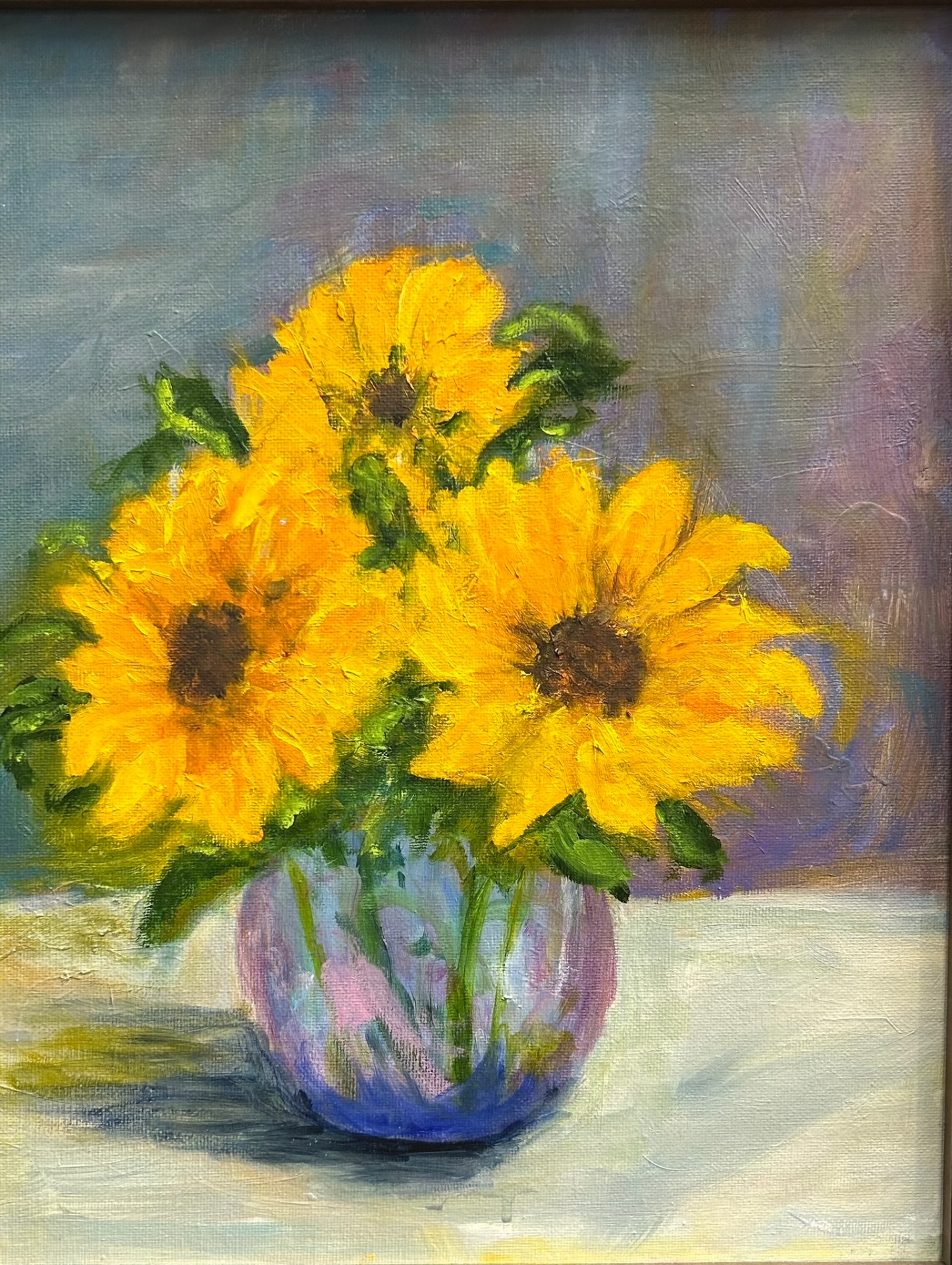 Sunflowers in Blue Vase by Margo M. Johnson